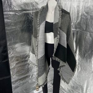 Boho wrap approx. 90 inches long point to point fringe asymmetrical wrap